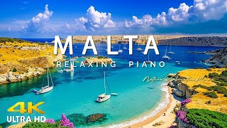 FLYING OVER MALTA (4K UHD) - Amazing Beautiful Nature Scenery &amp; Relaxing Music for Stress Relie