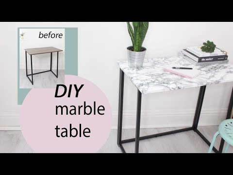 DIY marble table, transform a cheap table with contact paper