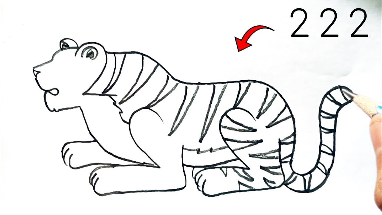 How to Draw a Tiger From Number 222 |Tiger Drawing 🐯