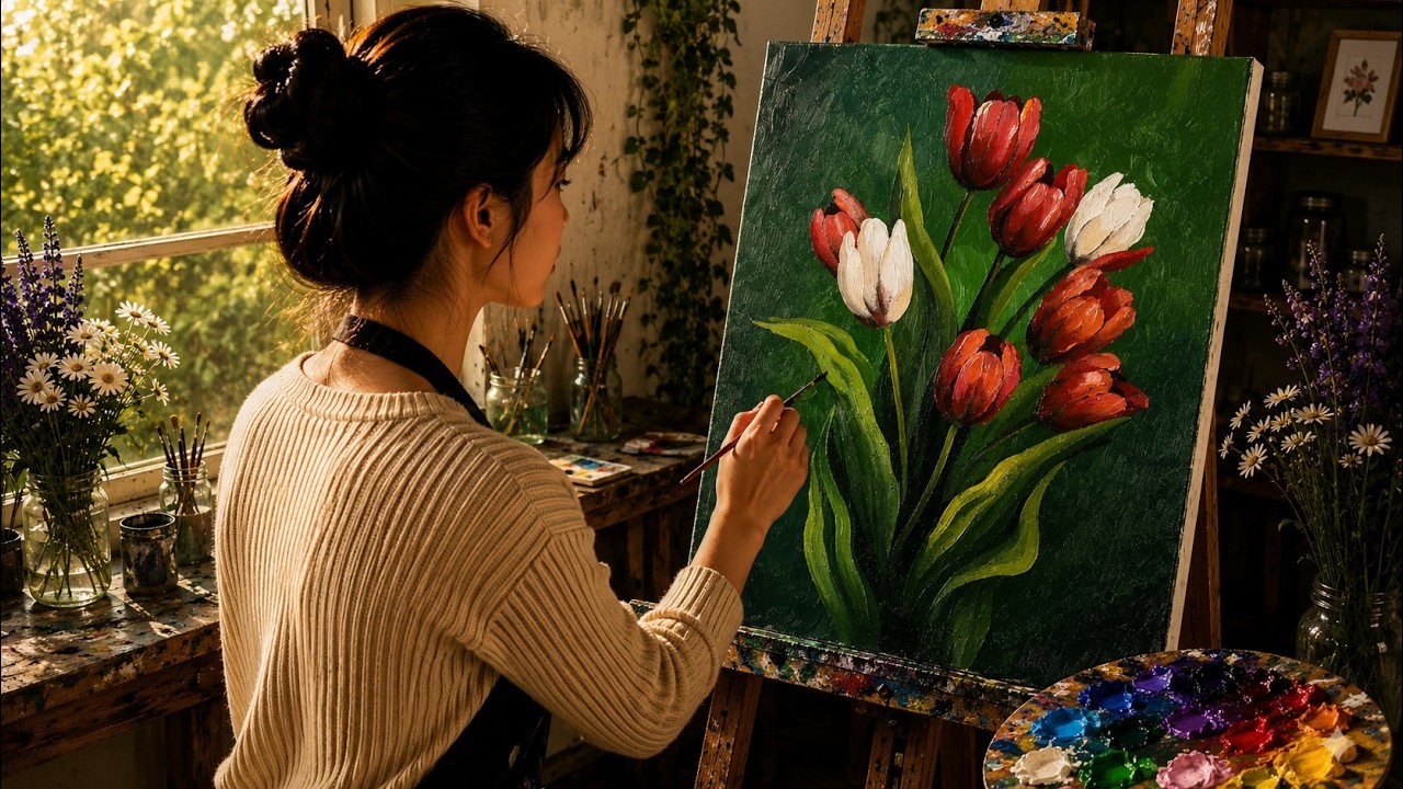 Easy Tulip Painting 🌷 Acrylic Tutorial for Beginners - YouTube