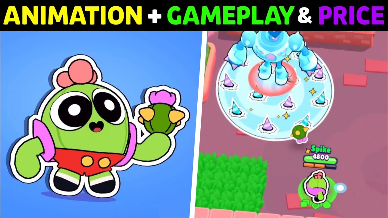 BRAWL STARS TOON SPIKE GAMEPLAY, ANIMATION, COST, PIN & PLAYER