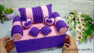 Crochet Tissue Box Cover Patern Sofa ~ Sarung Kotak Tisu Bentuk Sofa