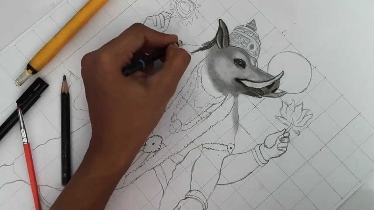 Varaha Avatar Portrait Drawing – Realistic Pencil Art of Vishnu’s Third Incarnation
