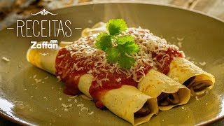 Panqueca recheada com ragu de cogumelos