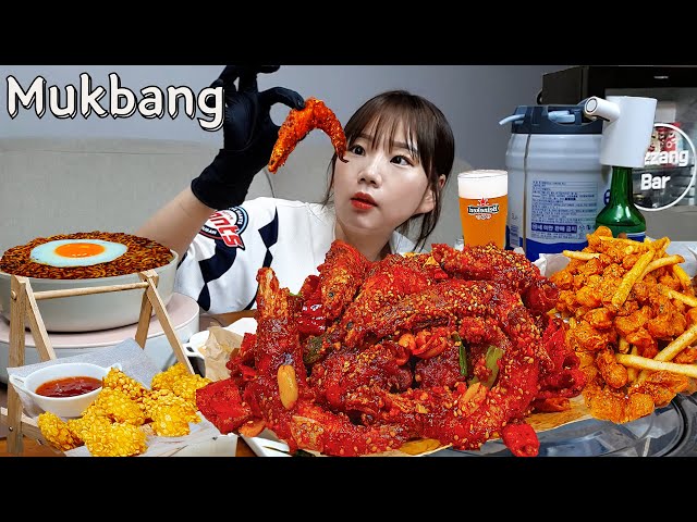 🍗마라맛 치킨의 끝판대장 등장!🥳 Real 통새우치킨에 찐마라맛을 태워?! 닭똥집 치킨먹방 CHICKEN MUKBANG ASMR EATINGSHOW REALSOUND 먹방 class=