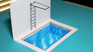 How to Draw a 3D Swimming Pool / Diving Board - Trick Art for Kids