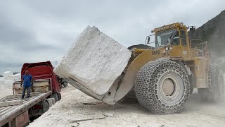 Caterpillar 988B & Komatsu WA900 Wheel Loaders Loading Marble Blocks At Birros Marble Quarries