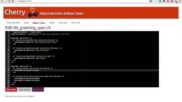 Demo of Cherry, my online Ruby code editor and RSpec software tester
