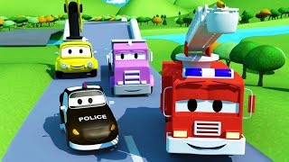 Der Streifenwagen mit dem Polizeiauto und dem Feuerwehrauto und Die kaputte Brücke  in Car City screenshot 4