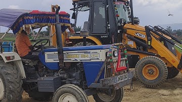 Jcb 3dx Mitti Loading Mud In Backhoe With Swaraj and Trakstar 536 Tractor | Jcb working