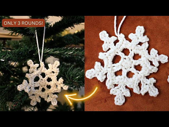 Easy 3 Rounds Only Crochet Snowflake Tutorial