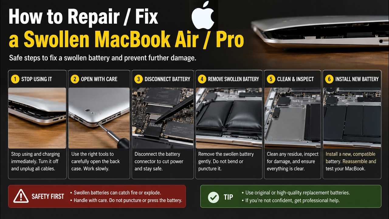 How to Fix a Swollen MacBook Pro or MacBook Air Battery (Safe Repair ...