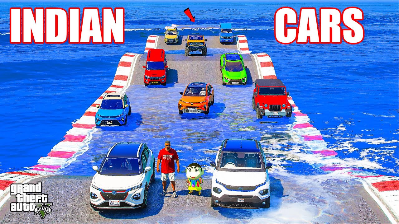 Franklin & Shinchan tried Crazy Water Challenge With Indian Cars in GTA 5