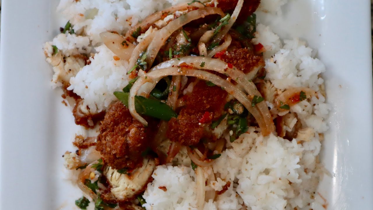 Thai Chili Fried Chicken with Rice.. Khao Yum Gai Tod. YouTube