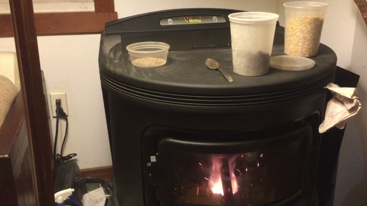 Bixby Maxfire 100 stove test video - V3.1 -manual start, extra pellets, corn,  air -code1,2,7 - 11/21 - YouTube