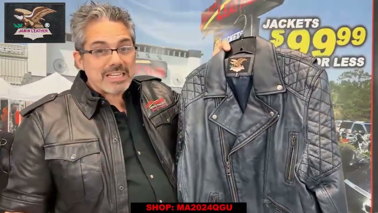 Quilted Blue Distressed Leather MC Jacket CC Pockets #MA2024QGU
