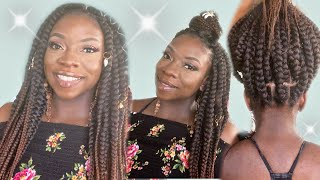 Pregnancy Natural Hair Protective Style | EASY & NEAT JUMBO BOX BRAIDS Rubberband Method)