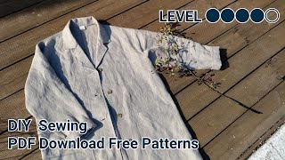 mj062 (무료패턴 Free Patterns) 린넨 롱코트 자켓 옷만들기 / Making clothes Long Coat for womans / 服作り 手作教學 コート作成