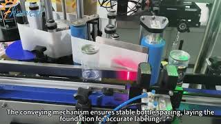 Kompletná Ukážka Pracovného Procesu Automatického Etiketovacieho Stroja Na Okrúhle Fľaše