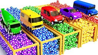 Learn Colors with Water Tank Trucks w Soccer Balls for Children | Street Vehicles for Kids to Learn