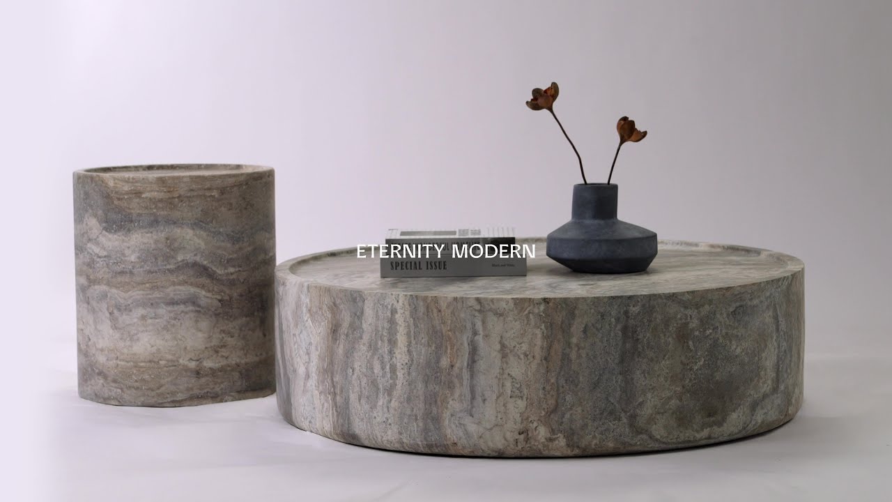 Alo Cylinder Travertine Drum Side Table & Coffee Table Modern