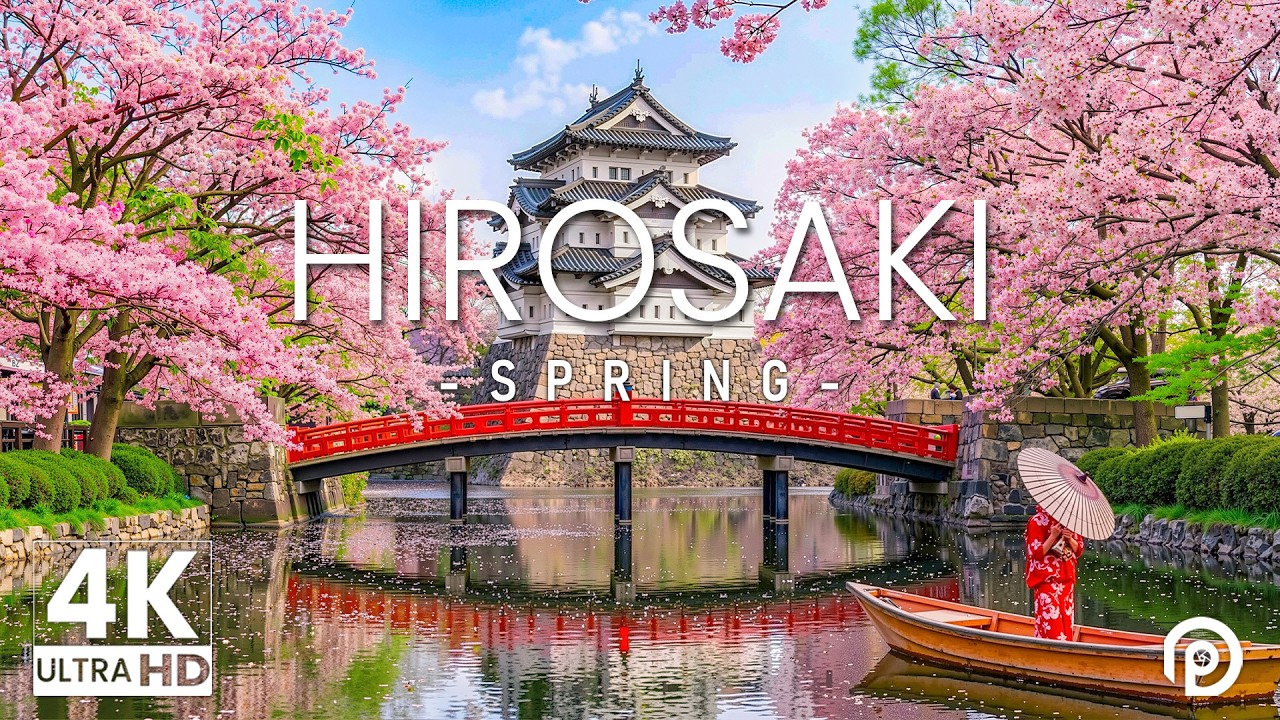 Hirosaki Spring 4K – Historic Castle Moats, Floating Sakura & Northern Garden Calm