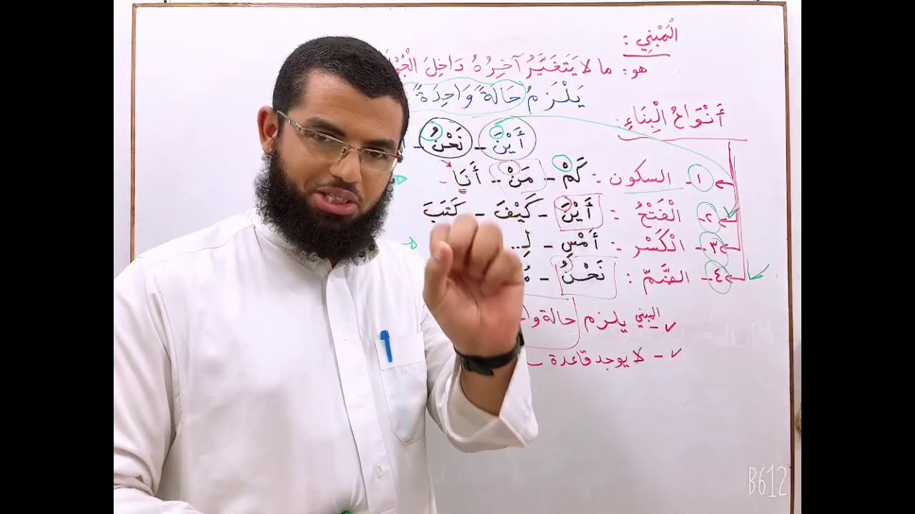 الدرس التاسع 9 الدروس النحوية  أنواع البناء: على السكون أو الضم أو الفتح أو الكسر #يسرناه