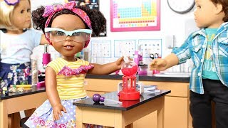 DIY American Girl dollhouse classroom. This AG dollhouse science lab classroom is the perfect play set to add to your dollhouse 