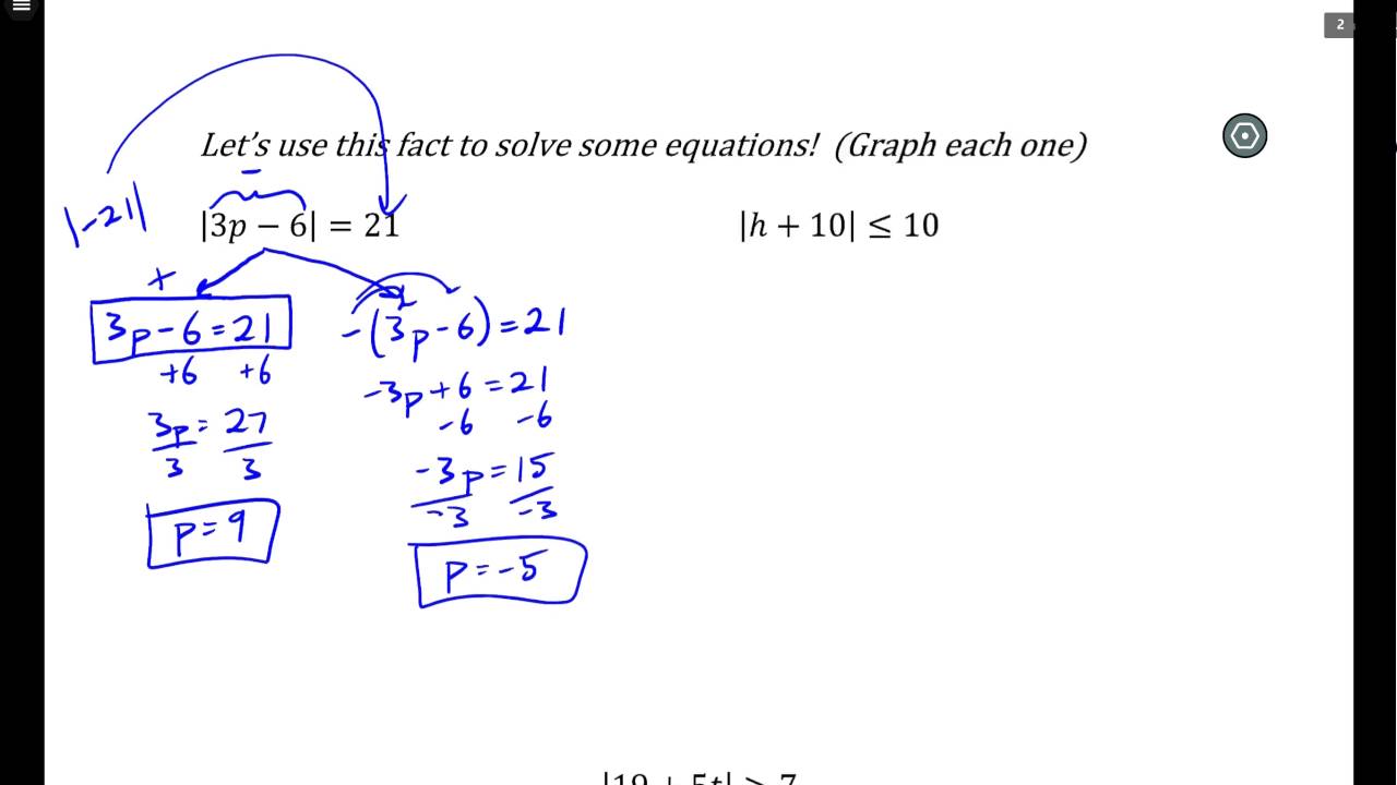 Algebra 2 - 1.7 - Absolute Value Equations (and in class instructions ...
