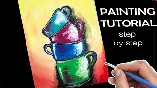 painting coffee acrylic paint beginners step cups acrylics kitchen cup paintings tutorial