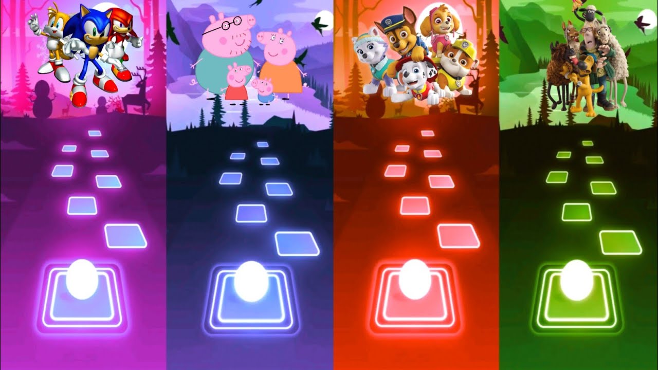 Sonic Team vs Peppa Pig Team vs Paw Patrol Team vs Shaun the Sheep Team - Tiles Hop EDM Rush
