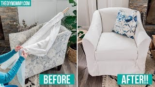 HOW TO MAKE A DIY SLIPCOVER + Summer Living Room Decor