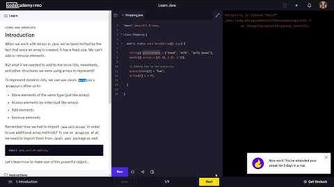 Learn Java - 5.2 Java ArrayLists  Codecademy Walkthrough