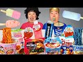 Asmr mukbang  blue vs pink food icecream candy desserts fire noodles chocolate convenience store