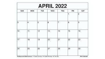 Printable April 2022 Calendar Templates with Holidays - Wiki Calendar