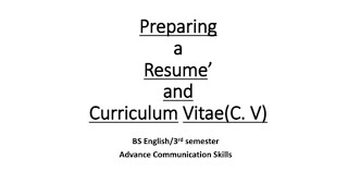 Resume or C.V Writing / BS ENGLISH /3rd semester / Advance communication skills