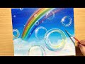 アクリル絵の具で【虹とシャボン玉】の描き方/初心者のための簡単なアクリル画/Step by step