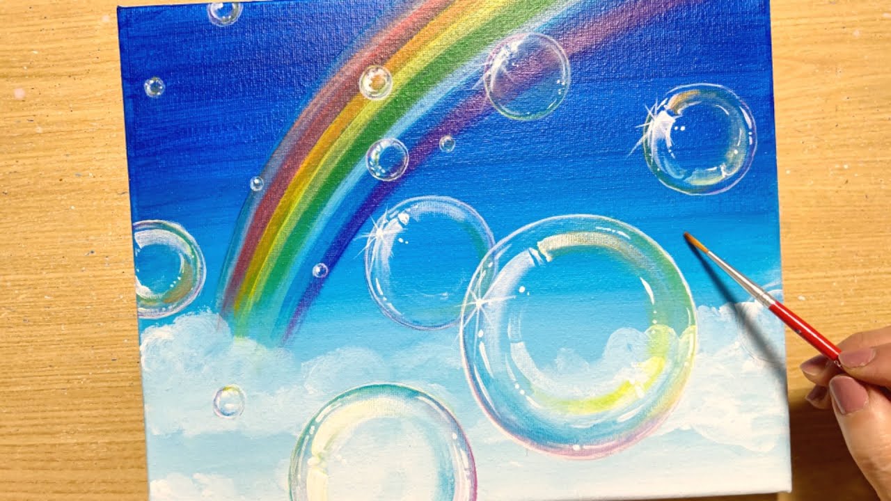 How To Draw Rainbow And Bubbles With Acrylic Paint For Beginners Step By Step Youtube