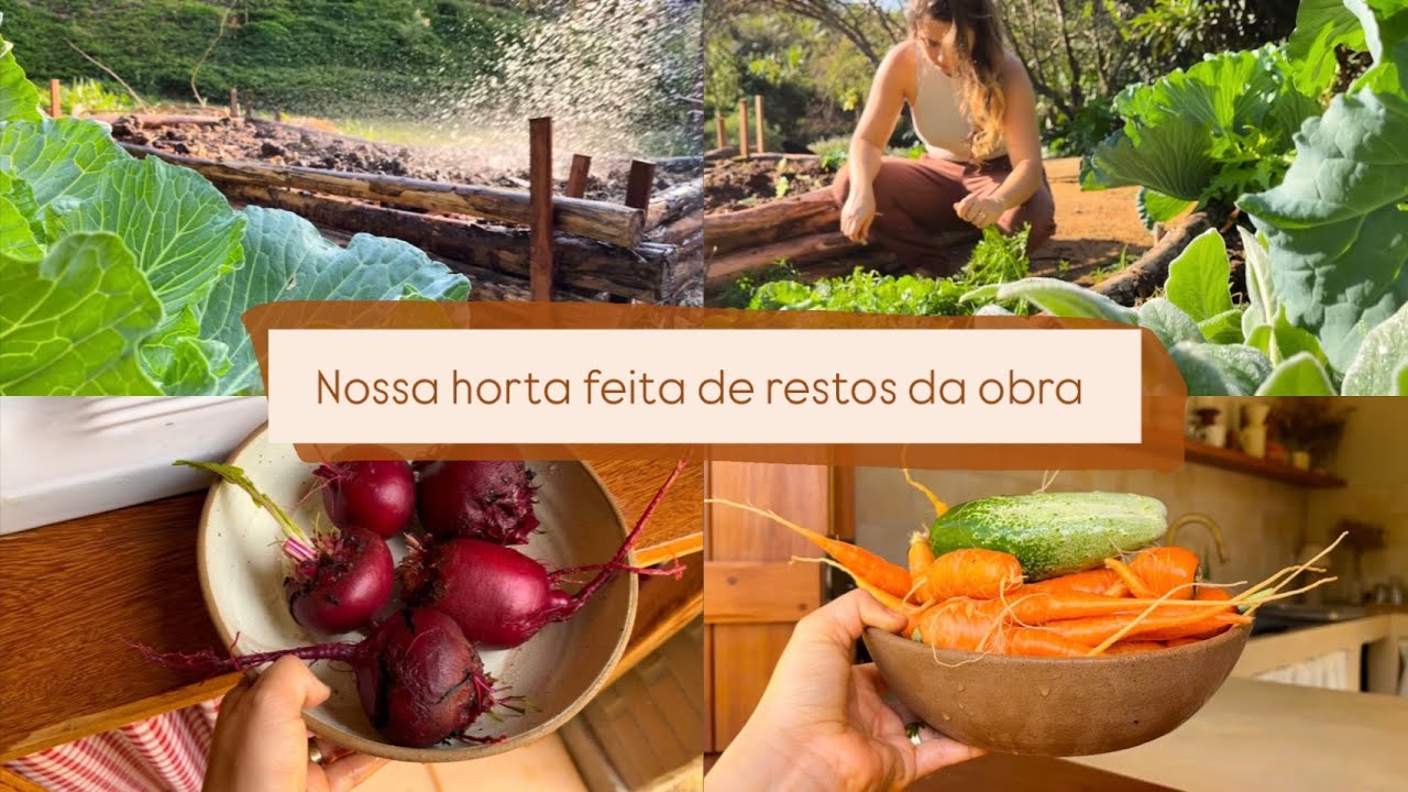 #12  Nossa horta orgânica feita com escoras da obra| colheita feliz - vlog diário no campo 🐮🏡🌼🥬🥦