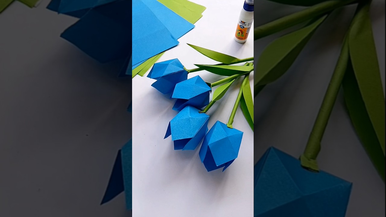Diy blue paper tulips 🌷🔵 craft//Diy flowers crafts tutorial easy 🧿//