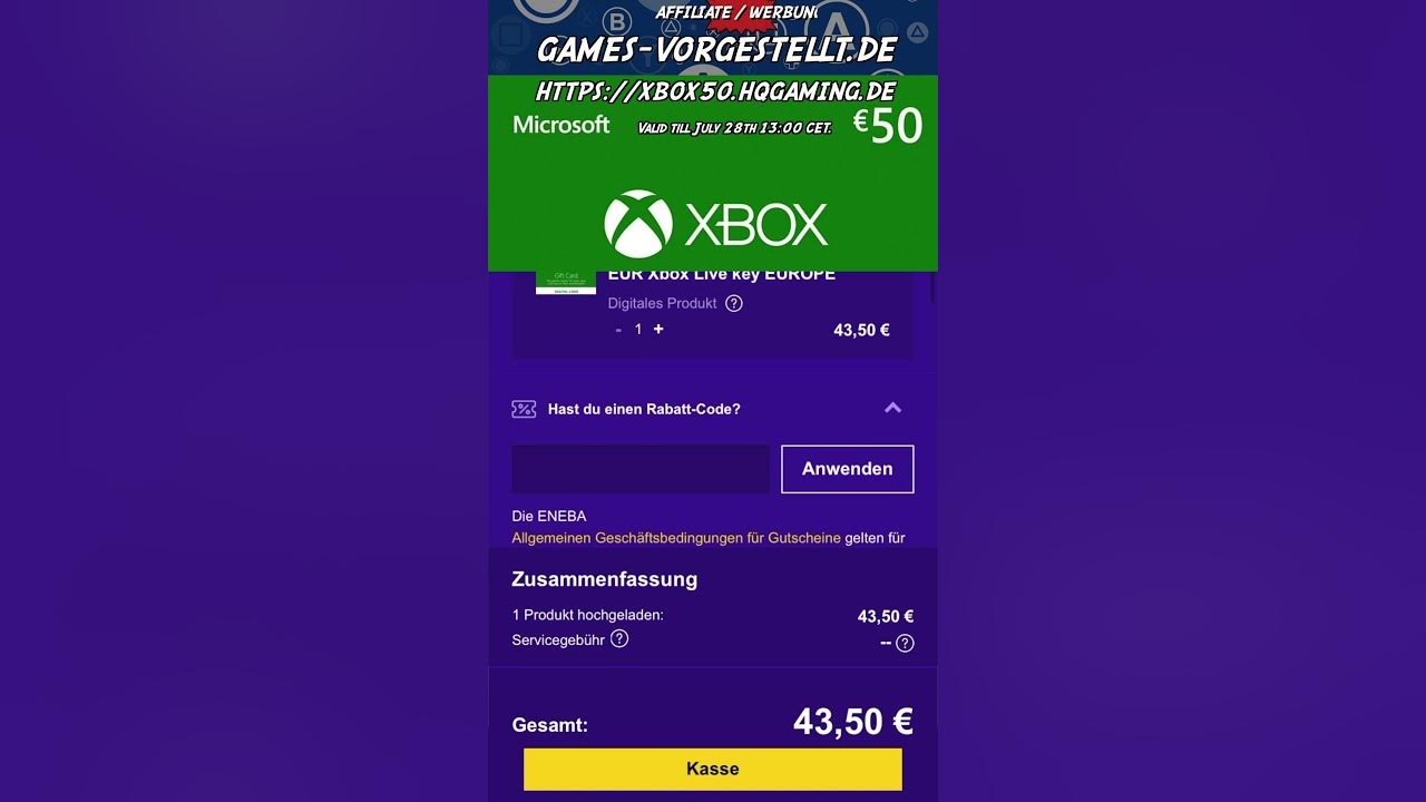 €50 Xbox Gift Card for €41.99 YouTube Guthabenkarte / mit Gutscheincode | 50 / 28.7.2023 € Discount bis Xbox 