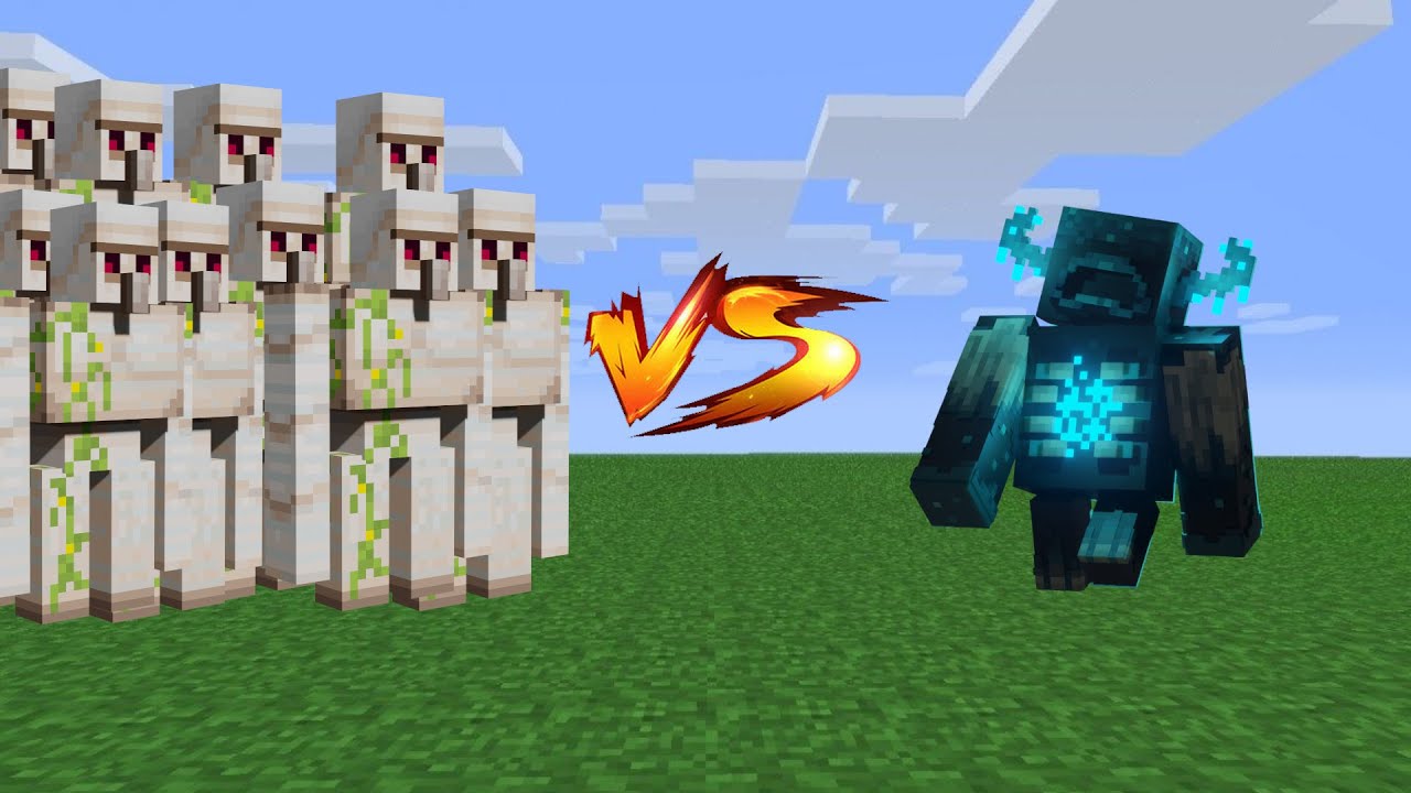 10 iron golems vs 1 warden in minecraft 1.19