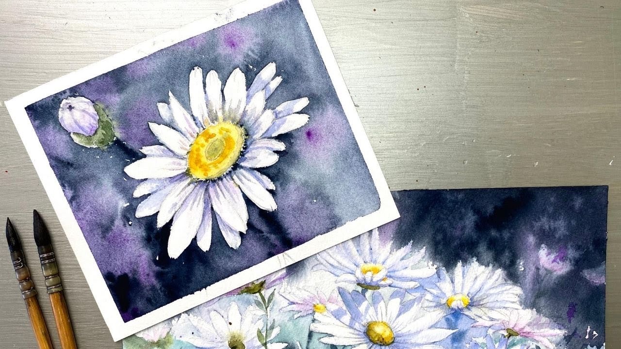 Simple Watercolor Painting Flowers -White Daisy-Tutorial for Beginners