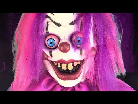 Bewegende Halloween decoratie clown met licht + geluid (160cm) video