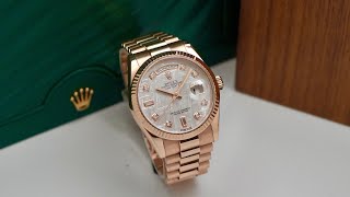 [ Thiên thạch ] Rolex Day-Date 36mm 118235F Meteorite Diamond President Everose Gold / Lịch Lãm Resimi