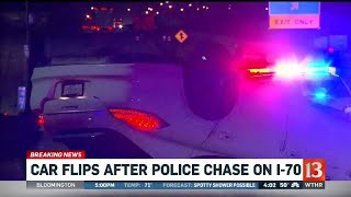 Car flips after police chase on I-70