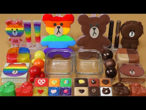 Mixing”Rainbow VS <strong>Brown</strong>” Eyeshadow and Makeup,parts,glitter Into <strong>Slime</strong>!Satisfying <strong>Slime</strong> Video!★ASMR★
