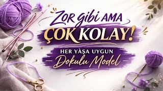 Zor Gibi Görünüyor Ama Çok Kolay Dokulu Şiş Örgü Modeli Yelek, Boyunluk, Bebek Örgüsüne Uygun