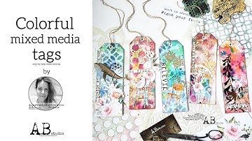 Mixed media tags with stenciling for Ab Studio by Anastasia Korvyakova