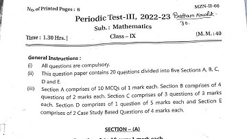 Class-9 MATHS / PT-3 2022-23 / Question Paper of PERIODIC TEST-3 for Kendriya Vidyalaya Students